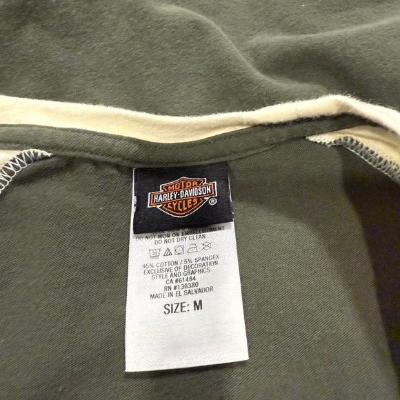 Harley Davidson Olive Green Cream Raglan Graphic T-Shirt Women's - Picture 3 of 3